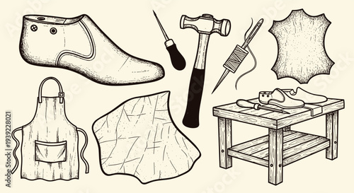 Vintage Shoemaking Tools and Materials for Crafting Handmade Footwear