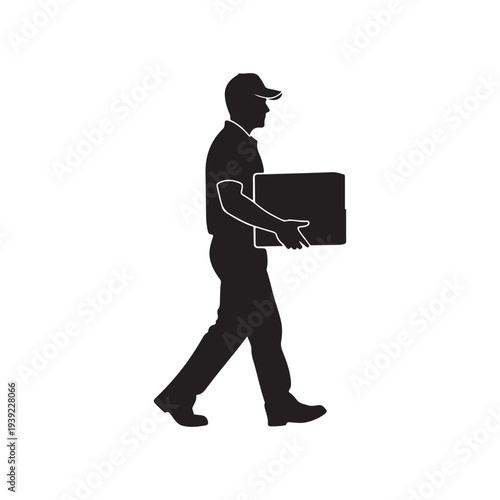 Minimalist Business Professional Walking with Laptop Vector Illustration Flat Design Silhouette