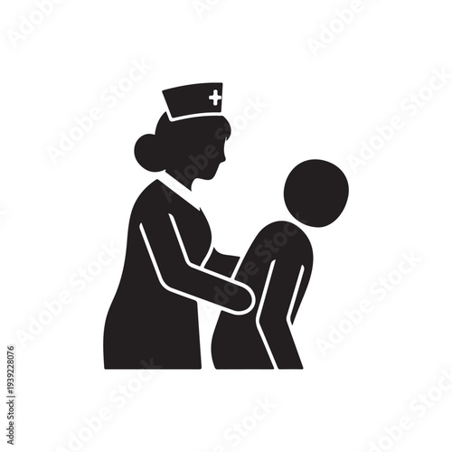 Nurse Checking Patient Pulse in Minimalist Flat Design Medical Healthcare Illustration Vector