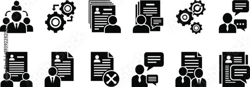 Human resources silhouette icons for recruitment process hiring candidates and employee management set