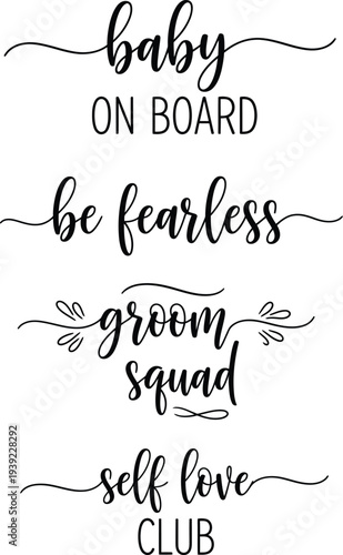 Five stylish and elegant phrases written in a beautiful handwritten font