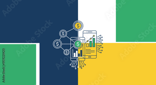 Financial technology concepts with a phone and data a flat silhouette