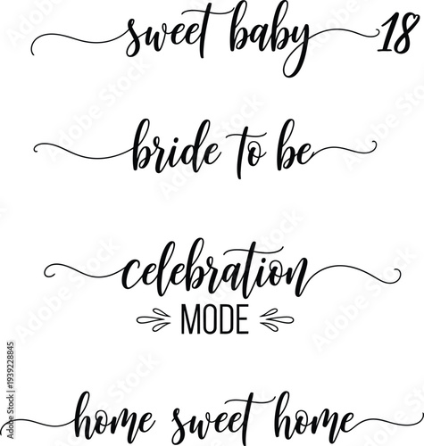 Elegant handwritten phrases on a white background for various occasions