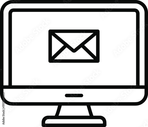 Computer monitor with email envelope icon on screen for digital communication and message services