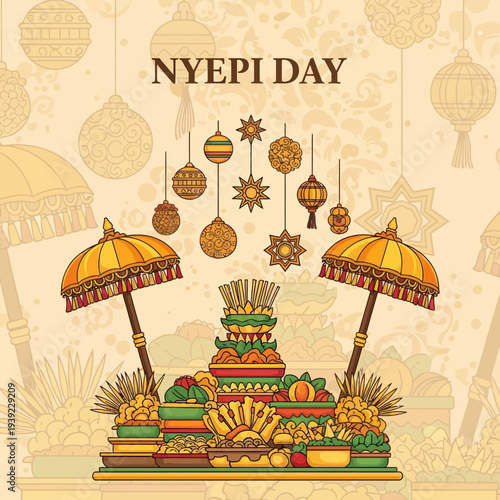 Nyepi Day Bali Celebration: Offerings, Umbrellas, Lanterns, and Festive Decorations