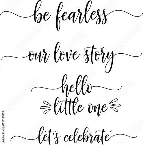 Elegant calligraphy phrases on a white background for various occasions and celebrations