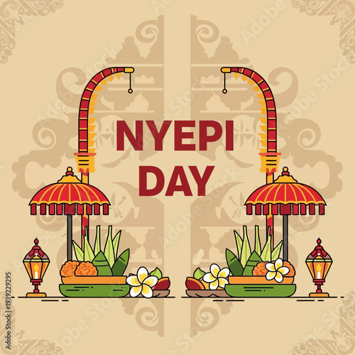 Nyepi Day Bali Indonesia Celebration Rituals Offerings Decorative Umbrellas