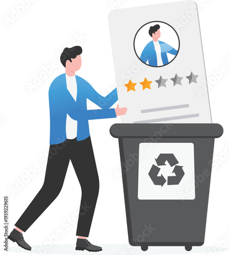 Businessman Throwing Old User Profile into Recycle Bin