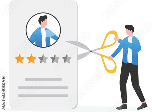 Businessman Using Scissors to Cut Low Rating from Profile