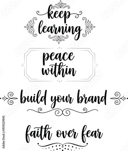 Inspirational quotes on a white background with decorative elements