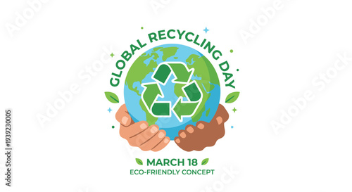 Global recycling day illustration with hands holding earth and recycling symbol