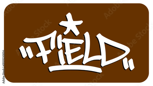 Field Graffiti Tag Representing the Open Grass Pitch and Professional Playing Ground with Raw Urban Textures.