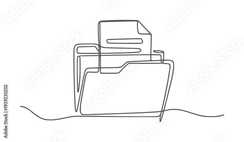 Minimalist continuous line of a file folder with documents paper archive