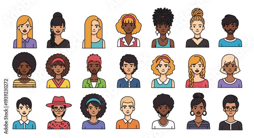 Diverse Group of People Avatars: Men and Women, Various Ethnicities and Styles