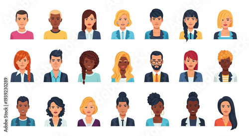 Diverse group of people avatars, professional and casual, diverse ethnicities and genders