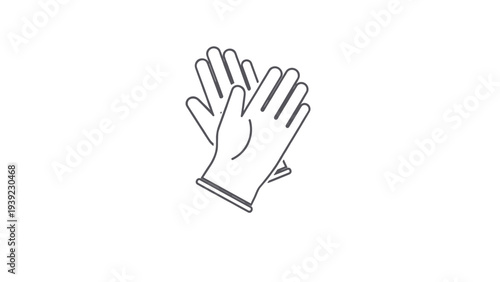 Simple line art illustration of a pair of protective latex or rubber gloves used for medical hygiene or industrial safety work.
