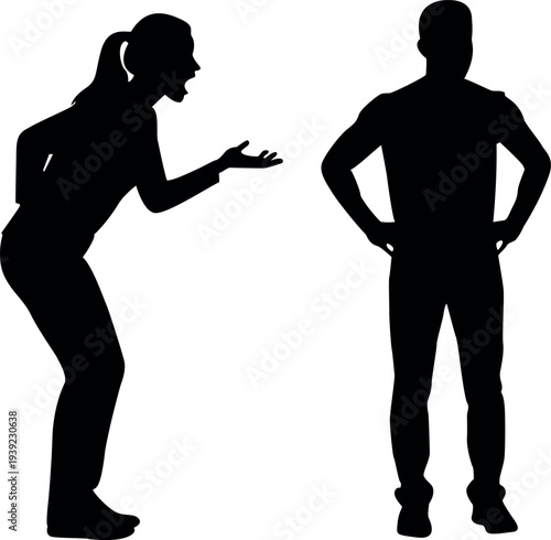 A woman scolds a man depicted as a black silhouette illustration