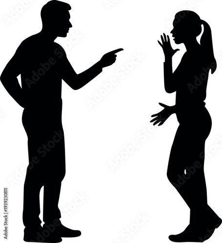 Silhouette of a man and woman in a heated disagreement