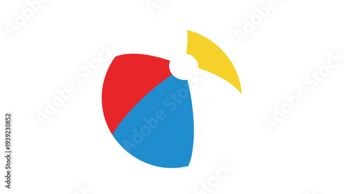 Vibrant stylized icon of a beach ball with segments of red, blue, and yellow on a white background for summer vacation themes.