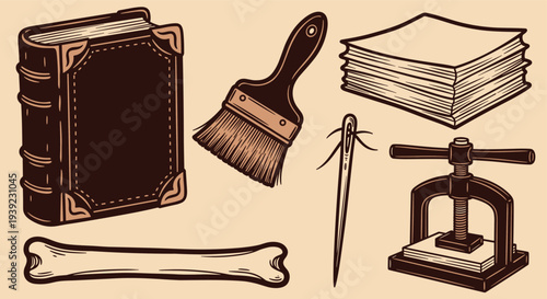 Vintage Bookbinding Tools and Supplies for Crafting Old Books and Manuscripts
