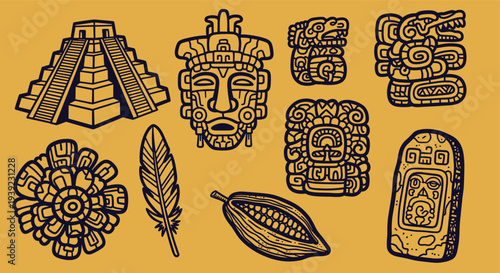 Ancient Mesoamerican Symbols and Artifacts Depicting Mayan Culture and History
