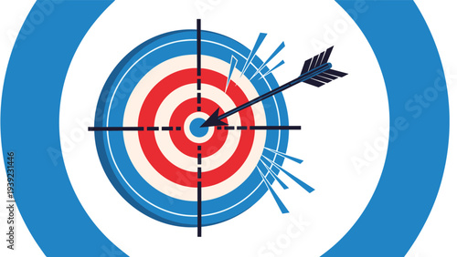 Arrow hitting the absolute center of a bullseye target, symbolizing success, accuracy, goals, achievement, and effective business strategies.