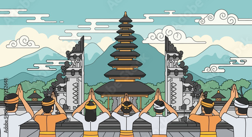 People praying at Balinese temple, Indonesia, cultural tourism, spiritual travel