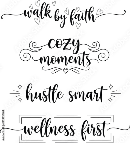 Four inspirational quotes written in elegant black calligraphy on a white background