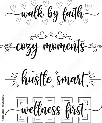 Four inspirational quotes written in elegant calligraphy on a white background