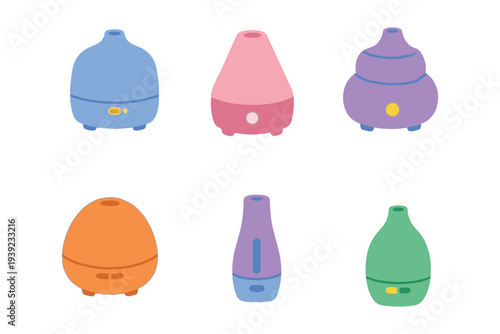 Modern Aroma Diffuser Set, Air Humidifier and Aromatherapy Device Illustration