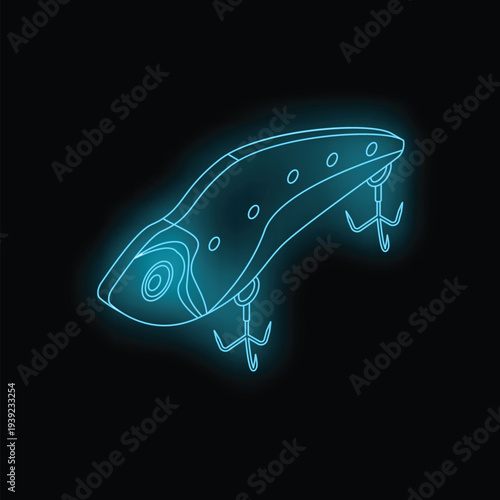 Neon fishing lure glowing on dark background, perfect for fishing enthusiasts and hobbyists
