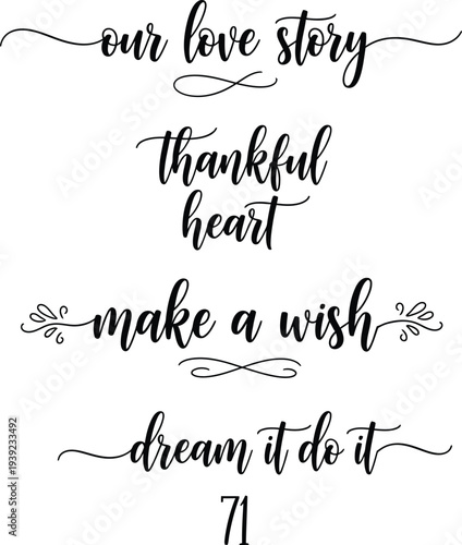 Artistic calligraphy showcasing inspirational phrases and a number