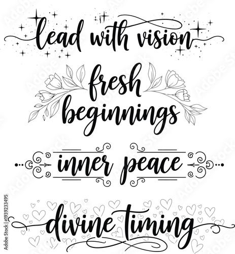 Inspirational quotes on a black background with decorative elements