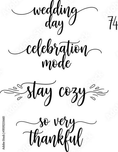 Four elegant calligraphy phrases on a white background for various occasions