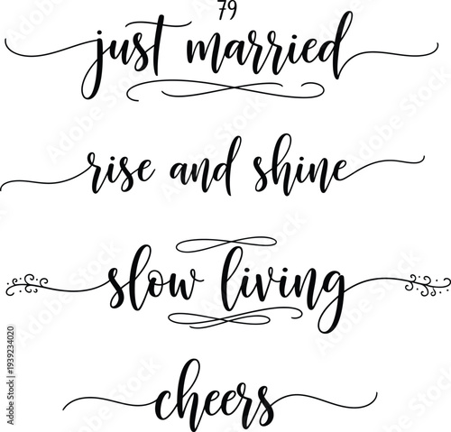 Elegant calligraphy phrases showcasing various life moments and sentiments