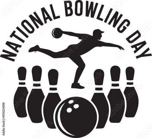 Black and white bowling with person throwing ball and pins bowling ball bowling pins silhouette desi