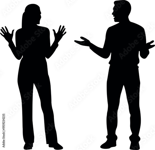 Silhouettes of a man and woman in a heated discussion or argument