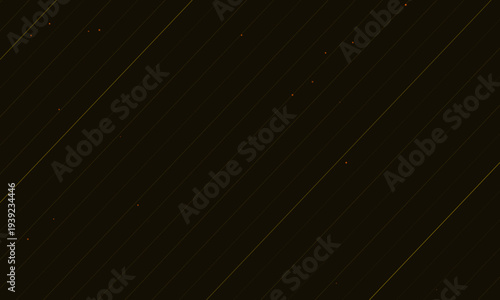 Abstract Dark Background with Golden Diagonal Tech Lines and Glowing Orange Particles.