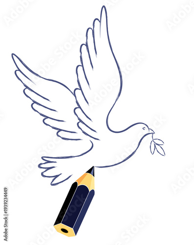 sketch of the flying pigeon with a branch.