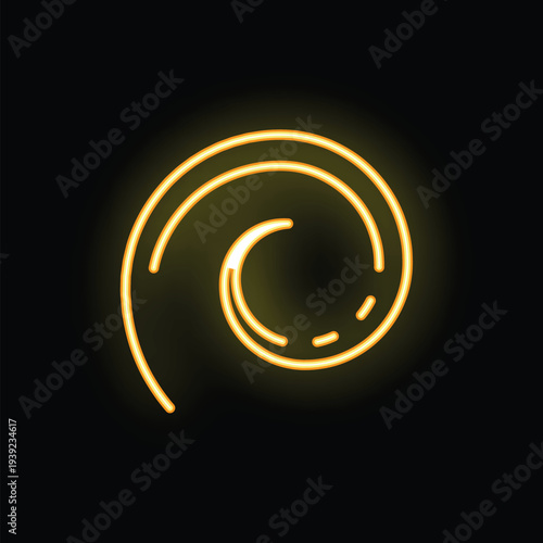 Bright neon yellow spiral is swirling on a black background