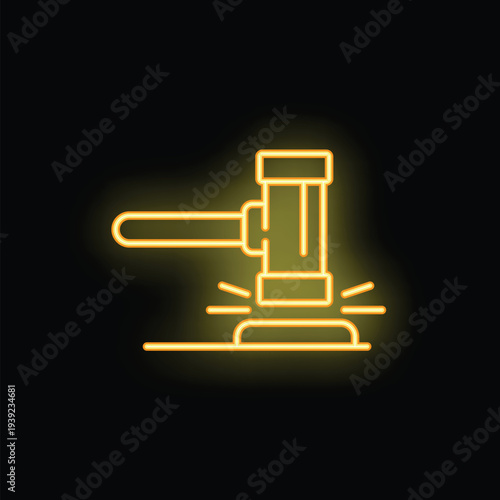 Neon gavel is striking a sound block, symbolizing the power and finality of a legal decision