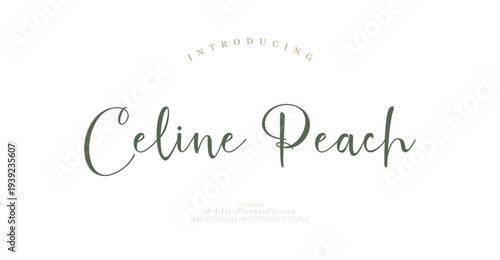 Celine Peach, Elegant Script logo alphabet letters font. Typography luxury classic lettering serif fonts decorative vintage retro logos and number. vector illustration
