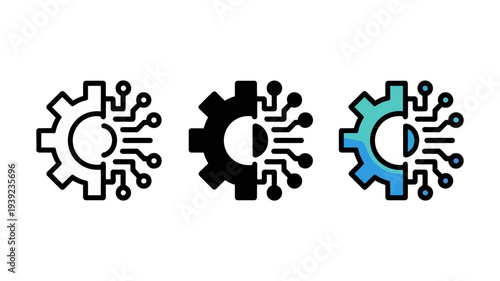 A collection of half gear and half circuit board icons.