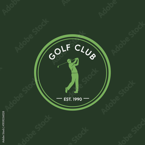 Vintage Green Golf Club Badge Professional Player Silhouette on Dark Background Vector Logo Design.