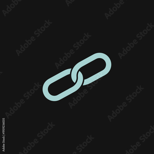 Minimalist Cyan Chain Link Sync Icon for Digital Connection on Black Background Vector Logo Design.