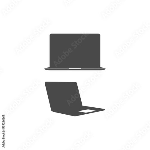 Minimalist Dark Grey Laptop Notebook Silhouette for Tech Branding on White Background Vector Logo Design.
