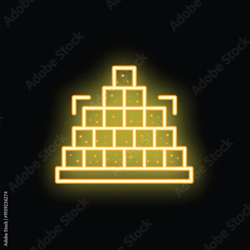 Neon yellow pyramid growing up concept on a black background