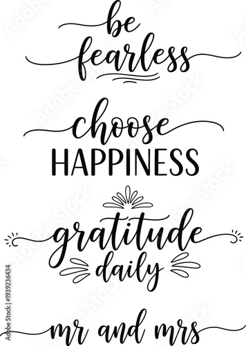 Inspirational quote poster featuring fearless, happiness, and gratitude