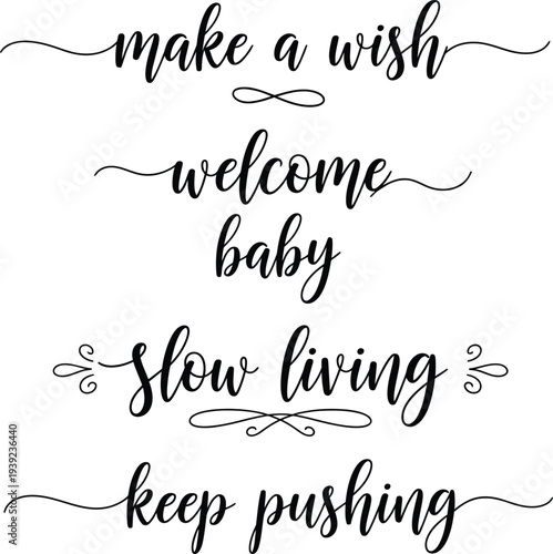 Elegant calligraphy signs featuring motivational phrases and wishes