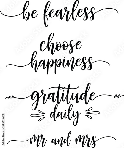 Inspirational quote poster featuring fearlessness, happiness, gratitude, and daily life